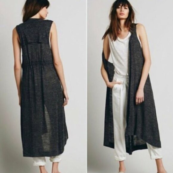 Free People Vest Charcoal Gray Sleeveless Longline Knit Duster Womens Medium - Picture 10 of 10